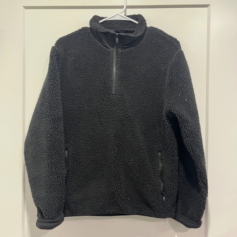 Line Of Trade Black Sherpa Fleece Quarter Zip Pullover Jacket Zipper Pockets